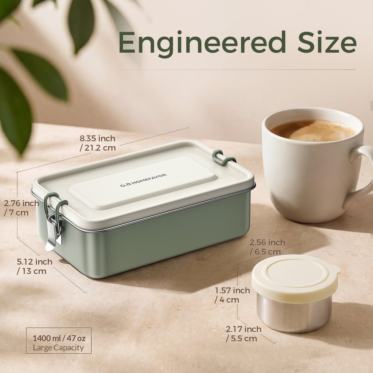 G.a HOMEFAVOR Stainless Steel Lunch Box, Sage Green, 47 oz