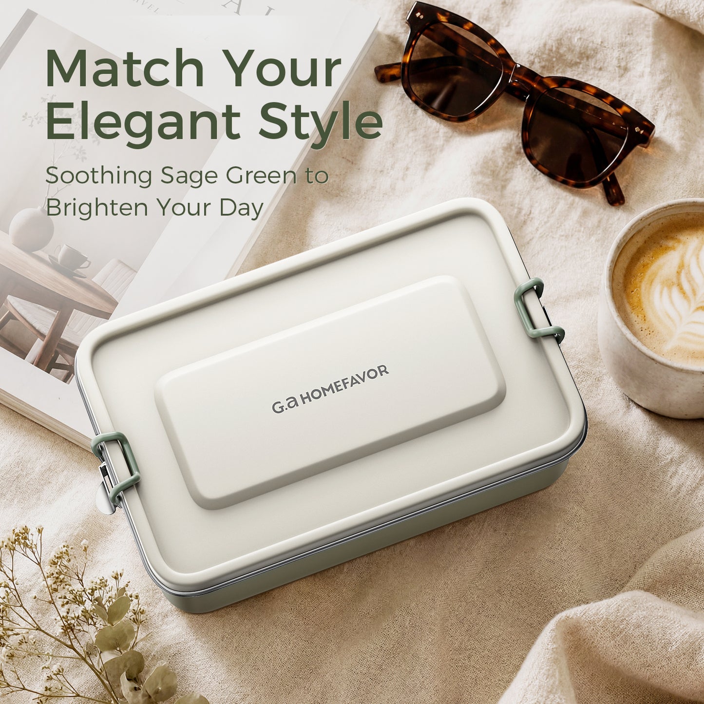 G.a HOMEFAVOR Stainless Steel Lunch Box, Sage Green, 47 oz