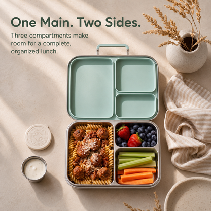G.a HOMEFAVOR Leak-Proof Stainless Steel Lunch Box, Green, 1200 ml/40 oz 3-Compartment