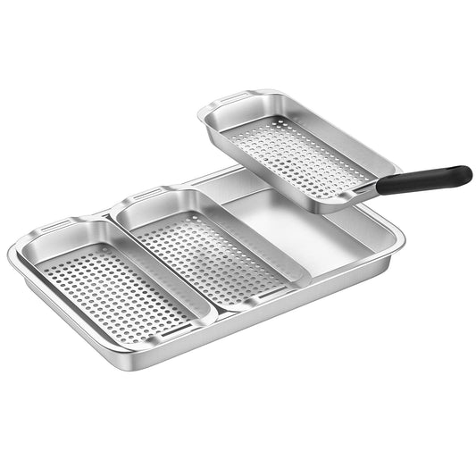 Industrial-Grade 3-Piece Grill Basket Set - Premium 430 Stainless Steel for All Cooking Surfaces