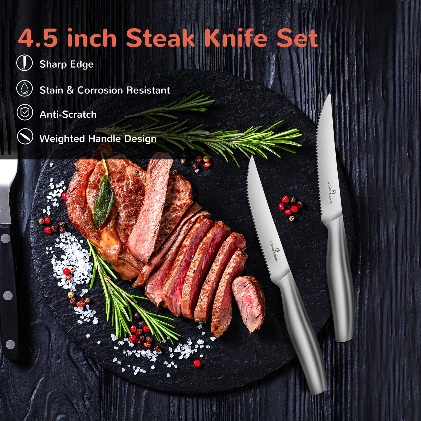 Micro-serrated Stainless Steel Steak Knife, Set of 8