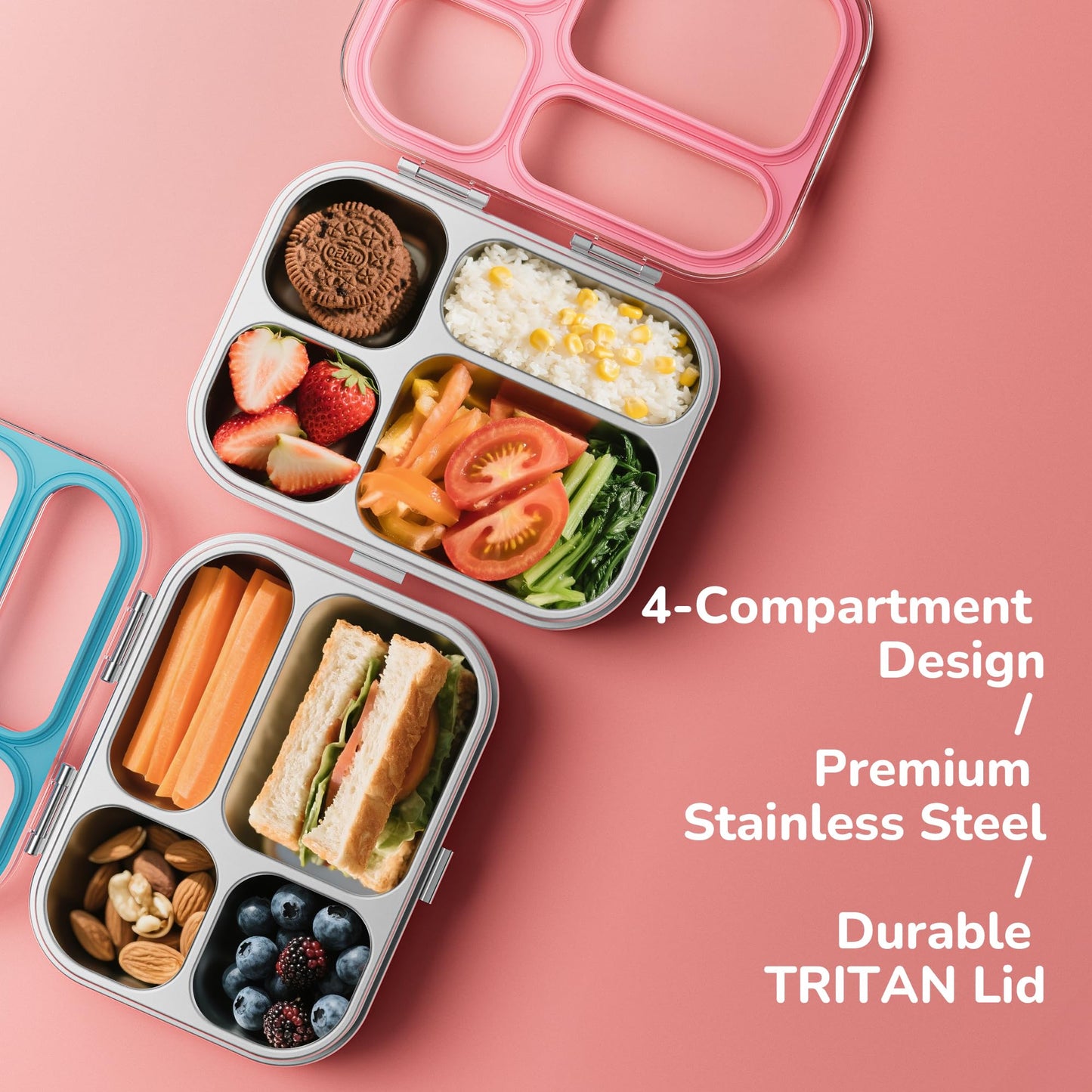Premium Eco-Friendly Lunch Box: 304 Stainless Steel + BPA-Free Tritan (800ml/4 Compartments)