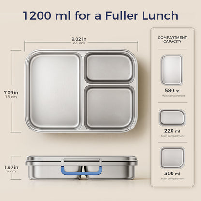 G.a HOMEFAVOR Leak-Proof Stainless Steel Lunch Box, Green, 1200 ml/40 oz 3-Compartment