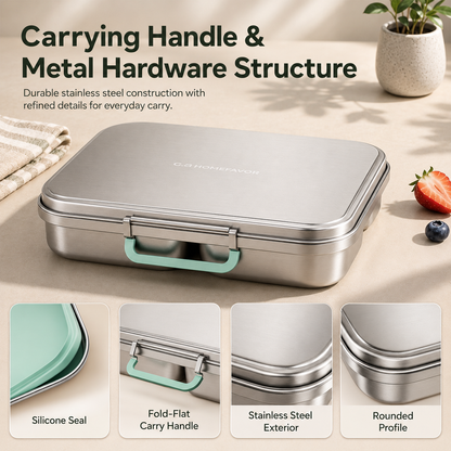 G.a HOMEFAVOR Leak-Proof Stainless Steel Lunch Box, Green, 1200 ml/40 oz 3-Compartment