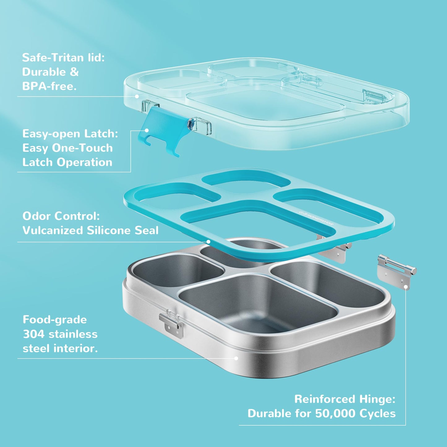 Premium Eco-Friendly Lunch Box: 304 Stainless Steel + BPA-Free Tritan (800ml/4 Compartments)