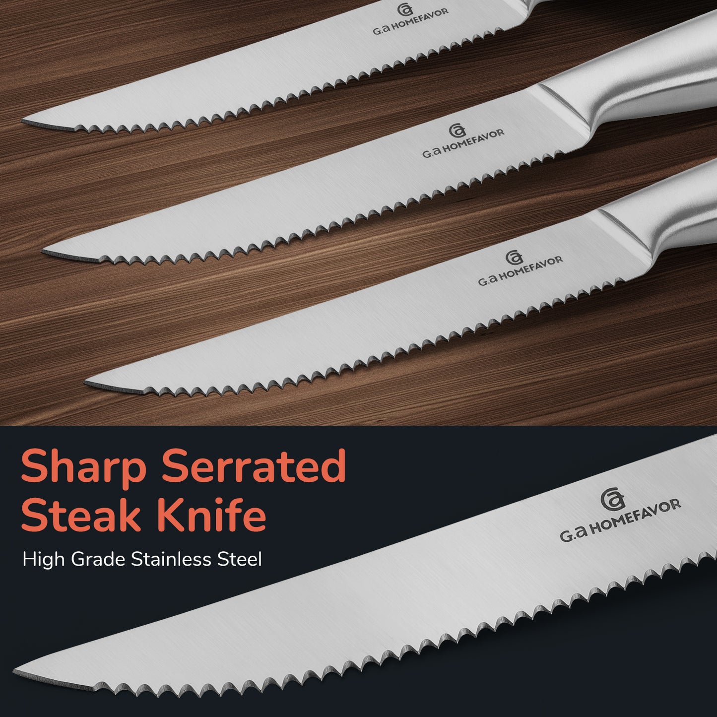 Micro-serrated Stainless Steel Steak Knife, Set of 8