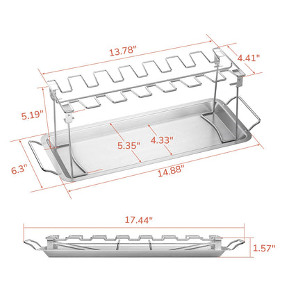 Professional 14-Slot Chicken Leg Rack - Premium Stainless Steel for Grills & Ovens