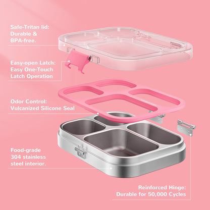 Premium Eco-Friendly Lunch Box: 304 Stainless Steel + BPA-Free Tritan (800ml/4 Compartments)