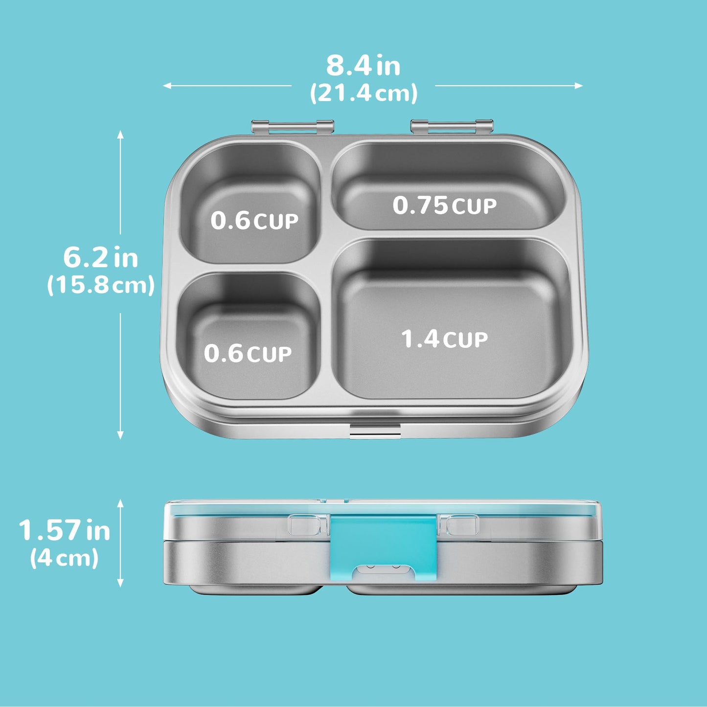 Premium Eco-Friendly Lunch Box: 304 Stainless Steel + BPA-Free Tritan (800ml/4 Compartments)