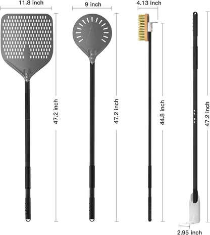 ‌Professional 4-Piece Pizza Tool Kit - Hard-Anodized Aluminum Peels & Accessories for Wood-Fired Ovens