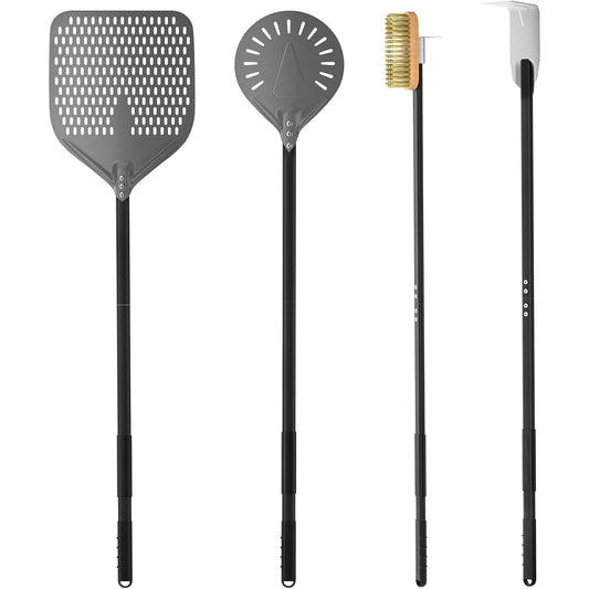 ‌Professional 4-Piece Pizza Tool Kit - Hard-Anodized Aluminum Peels & Accessories for Wood-Fired Ovens