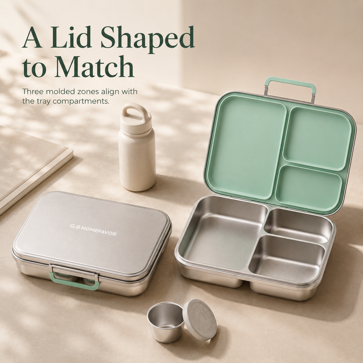 G.a HOMEFAVOR Leak-Proof Stainless Steel Lunch Box, Green, 1200 ml/40 oz 3-Compartment