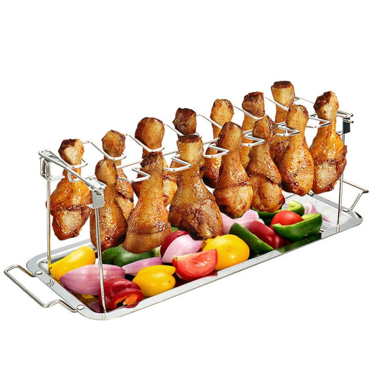 Professional 14-Slot Chicken Leg Rack - Premium Stainless Steel for Grills & Ovens