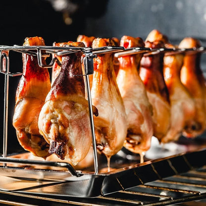 Professional 14-Slot Chicken Leg Rack - Premium Stainless Steel for Grills & Ovens