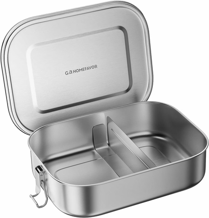 Ga HOMEFAVOR Unterteilter Lunchbehälter aus Edelstahl mit Verschlussclips