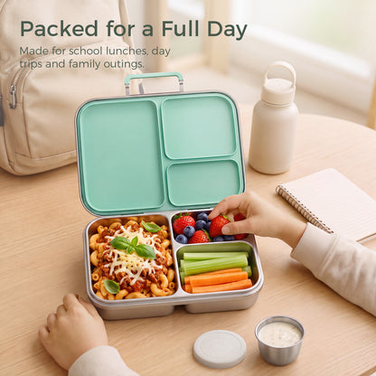 G.a HOMEFAVOR Leak-Proof Stainless Steel Lunch Box, Green, 1200 ml/40 oz 3-Compartment