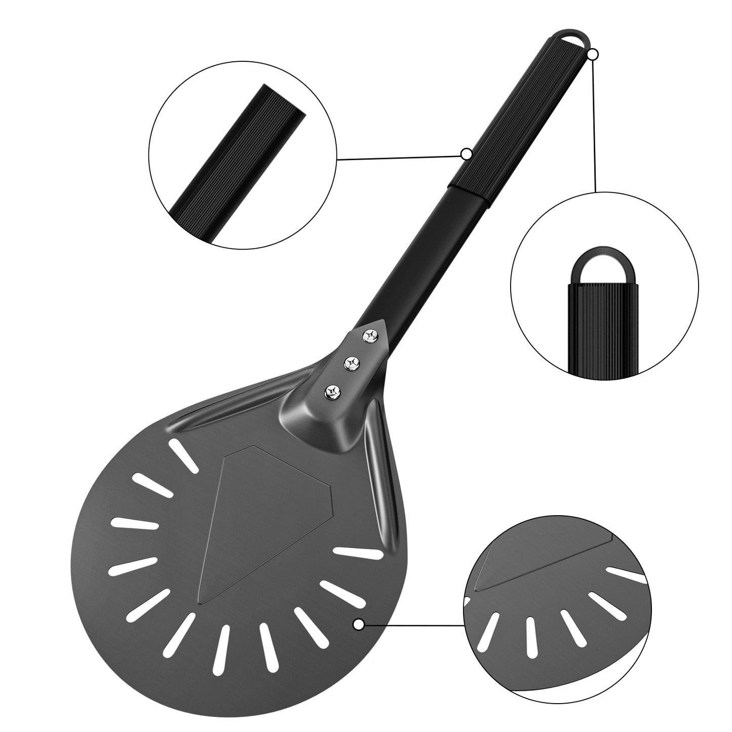 Professional Pizza Peel - Hard-Anodized Aluminum with Perforations for Wood-Fired Ovens