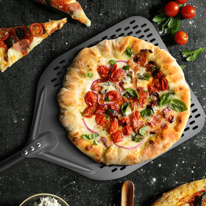 14" Professional Pizza Peel – Hard-Anodized Aluminum with Detachable Handle | Perforated Non-Stick Oven Shovel for Homemade Pizza & Bread | Compact Storage Design