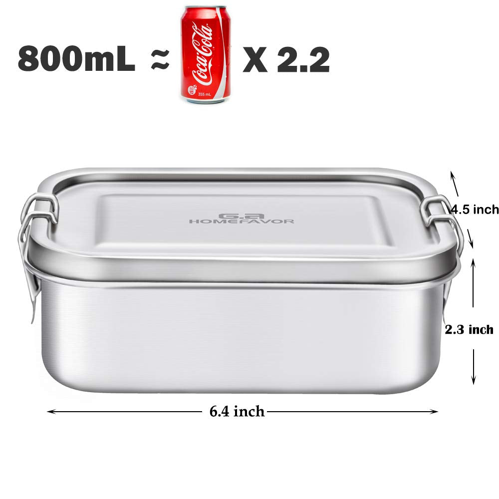 Stainless Steel Lunch Containers Leakproof, Metal Lunch Containers for Kids Adults, 800ML