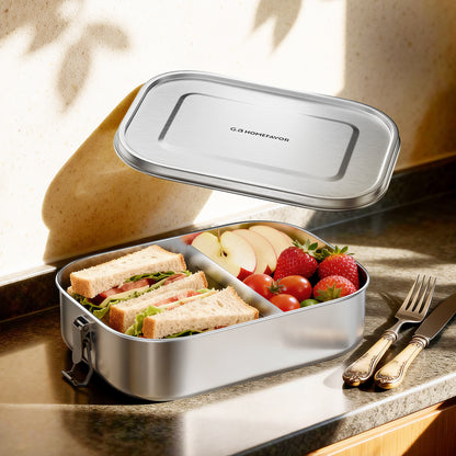 Ga HOMEFAVOR Unterteilter Lunchbehälter aus Edelstahl mit Verschlussclips