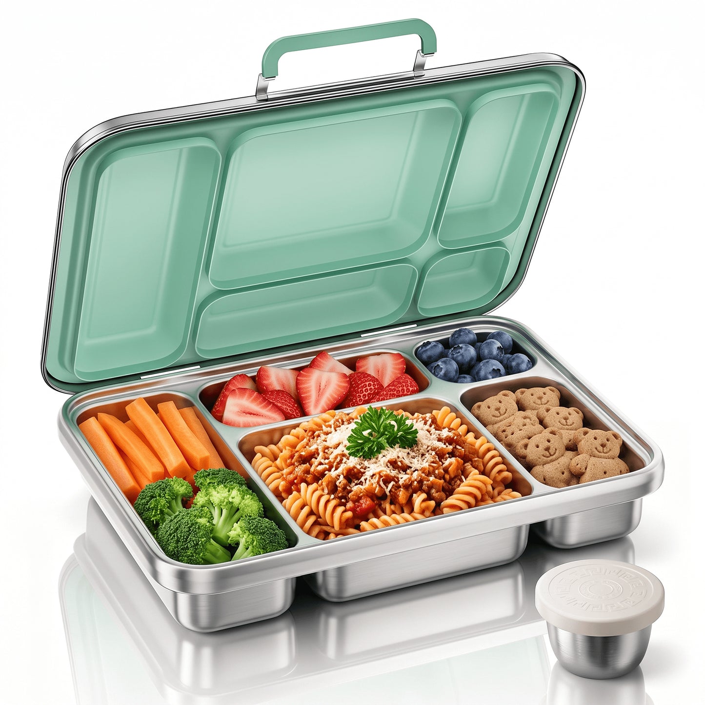 G.a HOMEFAVOR 5-Compartment Stainless Steel Lunch Box, Green, 1100 ml / 37 oz