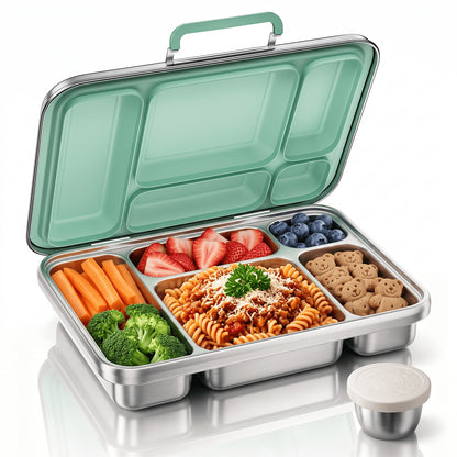 G.a HOMEFAVOR 5-Compartment Stainless Steel Lunch Box, Green, 1100 ml / 37 oz