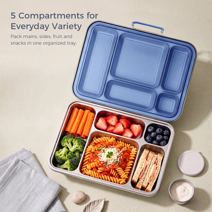 G.a HOMEFAVOR 5-Compartment Stainless Steel Lunch Box, Green, 1100 ml / 37 oz