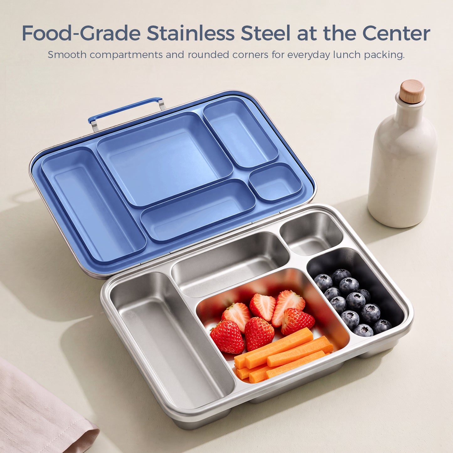 G.a HOMEFAVOR 5-Compartment Stainless Steel Lunch Box, Green, 1100 ml / 37 oz