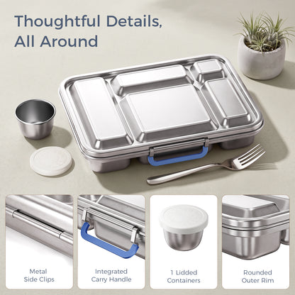 G.a HOMEFAVOR 5-Compartment Stainless Steel Lunch Box, Green, 1100 ml / 37 oz