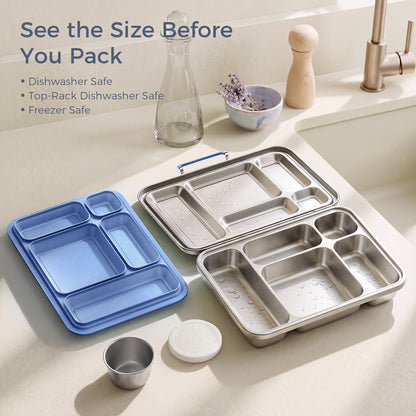 G.a HOMEFAVOR 5-Compartment Stainless Steel Lunch Box, Green, 1100 ml / 37 oz