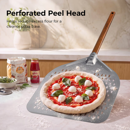 G.a HOMEFAVOR 14" x 17" Perforated Pizza Peel 35 Inch overall with Walnut Wooden Handle