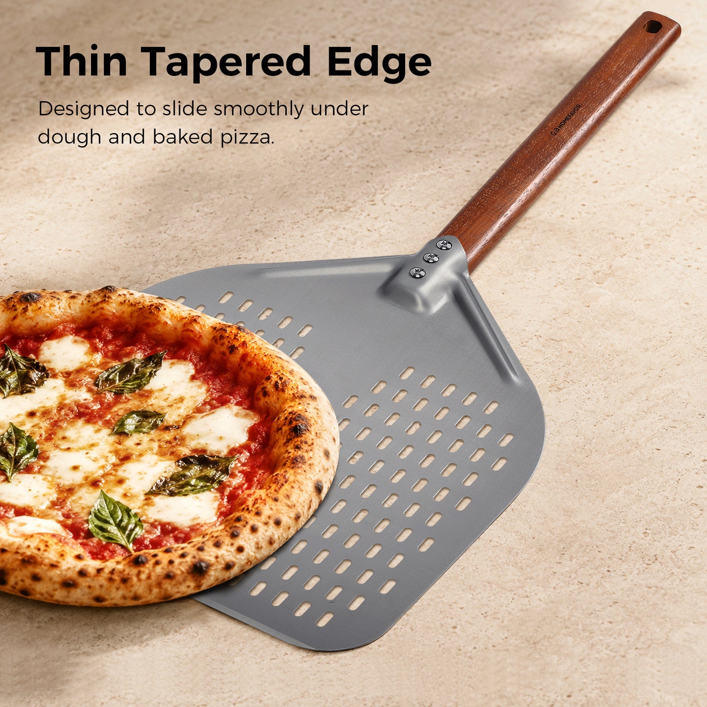 G.a HOMEFAVOR 14" x 17" Perforated Pizza Peel 35 Inch overall with Walnut Wooden Handle