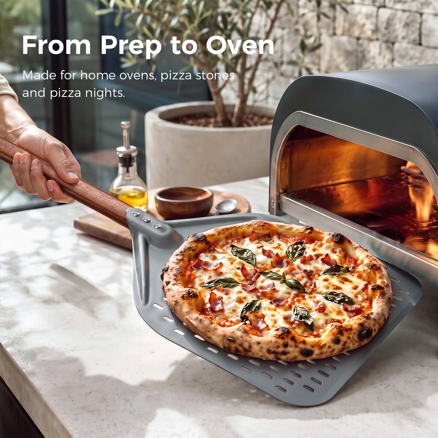 G.a HOMEFAVOR 14" x 17" Perforated Pizza Peel 35 Inch overall with Walnut Wooden Handle