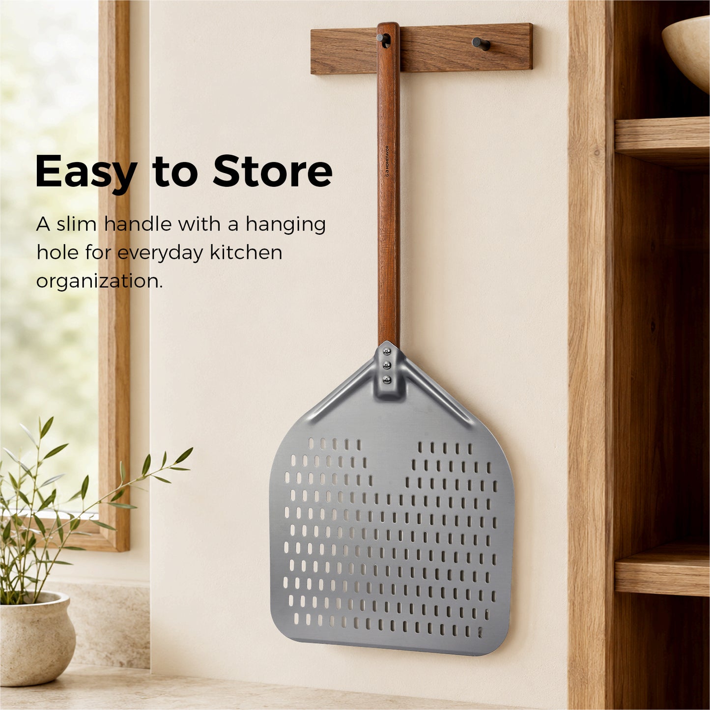 G.a HOMEFAVOR 14" x 17" Perforated Pizza Peel 35 Inch overall with Walnut Wooden Handle