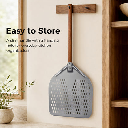 G.a HOMEFAVOR 14" x 17" Perforated Pizza Peel 35 Inch overall with Walnut Wooden Handle