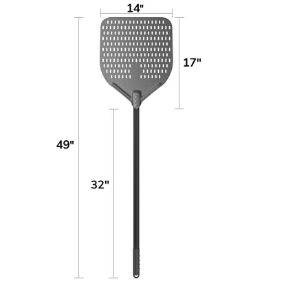 Professional Hard-Anodized Aluminum Pizza Peel – 14" x 17" Perforated Baking Board with 32" Handle
