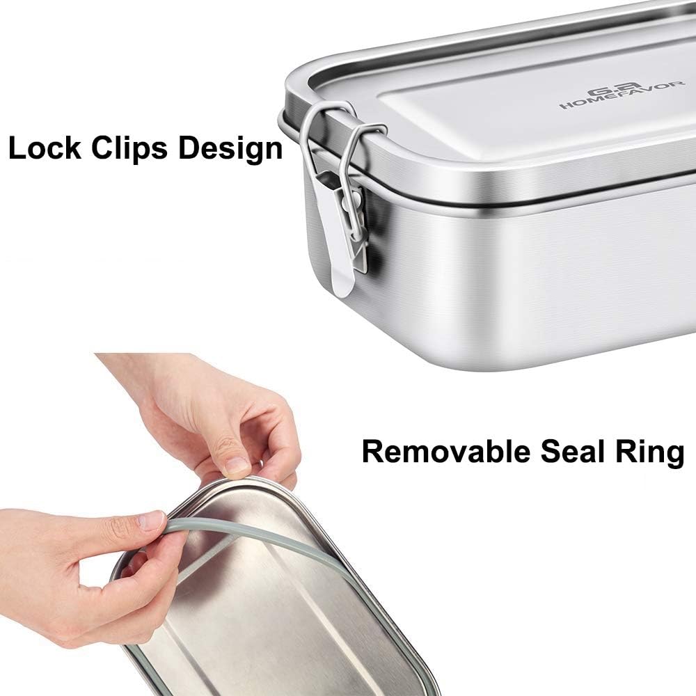 Stainless Steel Lunch Containers Leakproof, Metal Lunch Containers for Kids Adults, 800ML