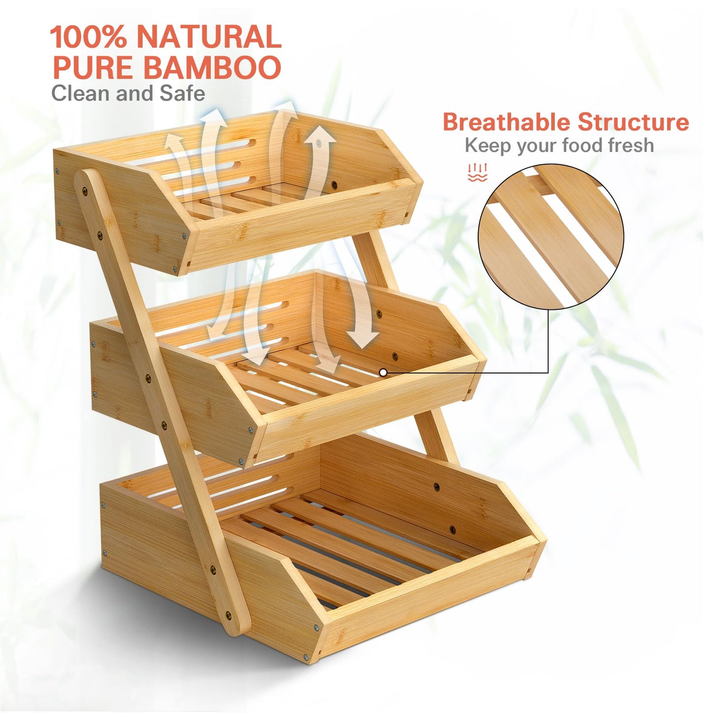 3-Tier ‌Space-Optimizing Tiered Fruit Basket with Natural Ventilation System