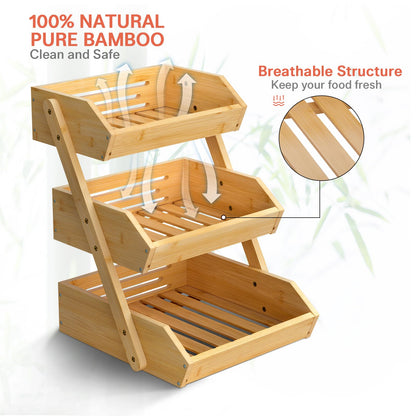 3-Tier ‌Space-Optimizing Tiered Fruit Basket with Natural Ventilation System